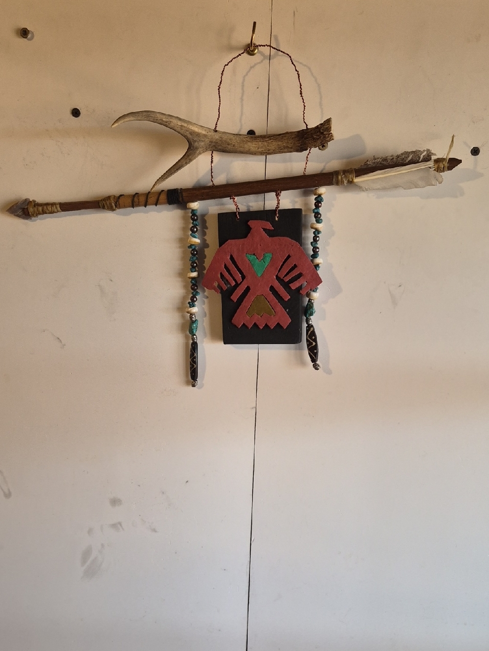 Antler And Thunderbird Wall Decoration With Freshwater Pearl And Turquoise
